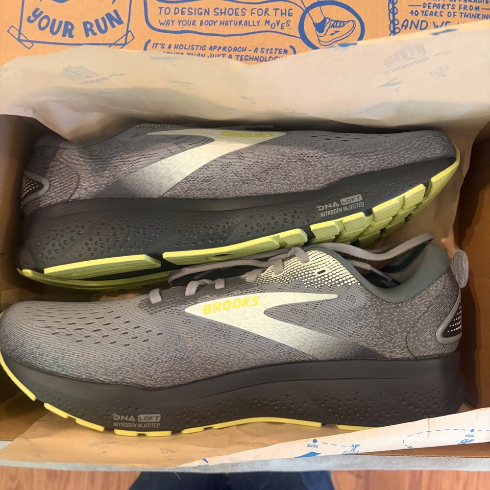 NEW IN BOX Brooks Ghost 16 Gray Lime Green Men's Running Walking Shoes Size 12.5 - Picture 11 of 13